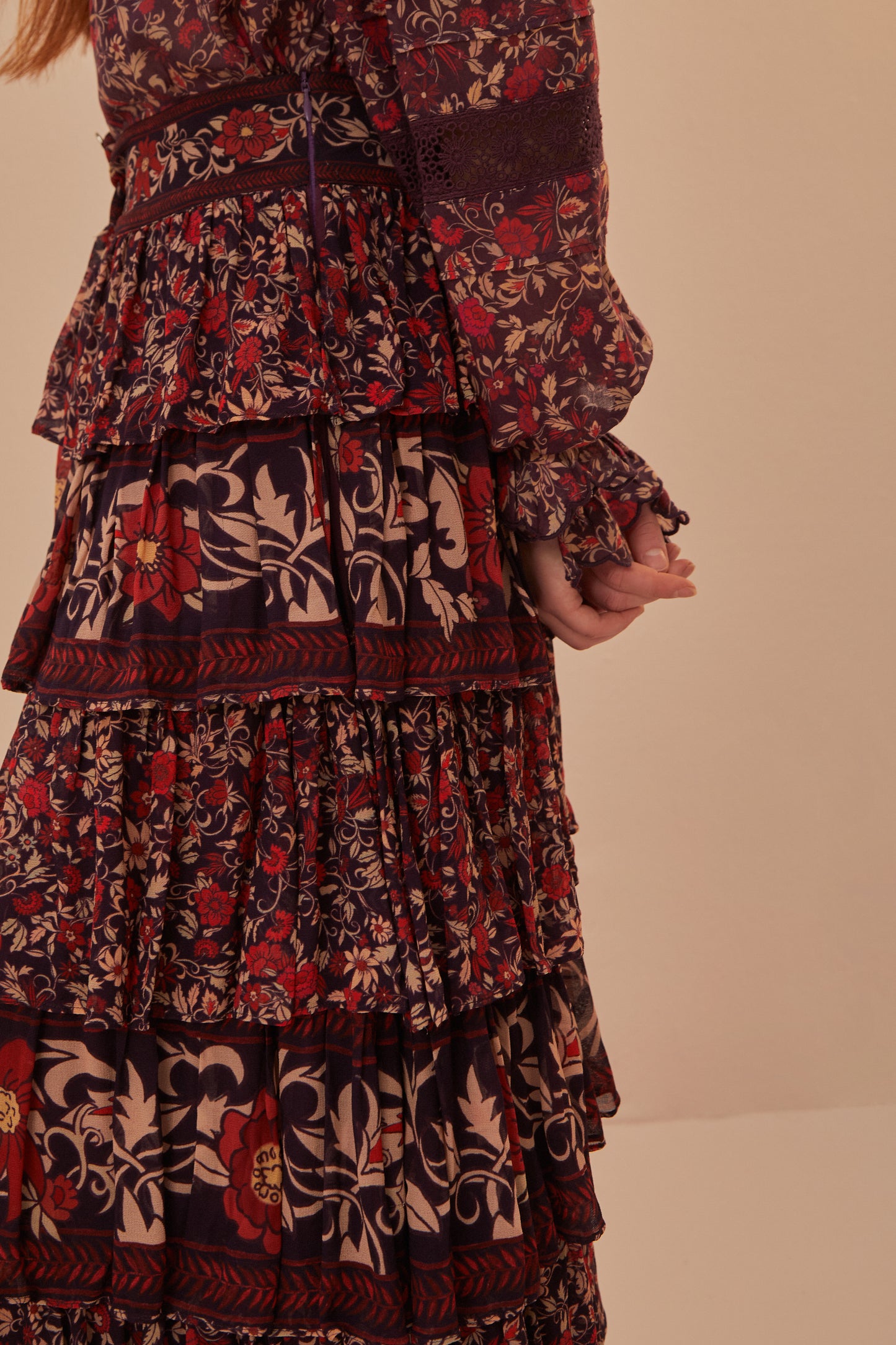 FARM Rio model wearing the Chelsea Garden Ruffles Maxi Skirt