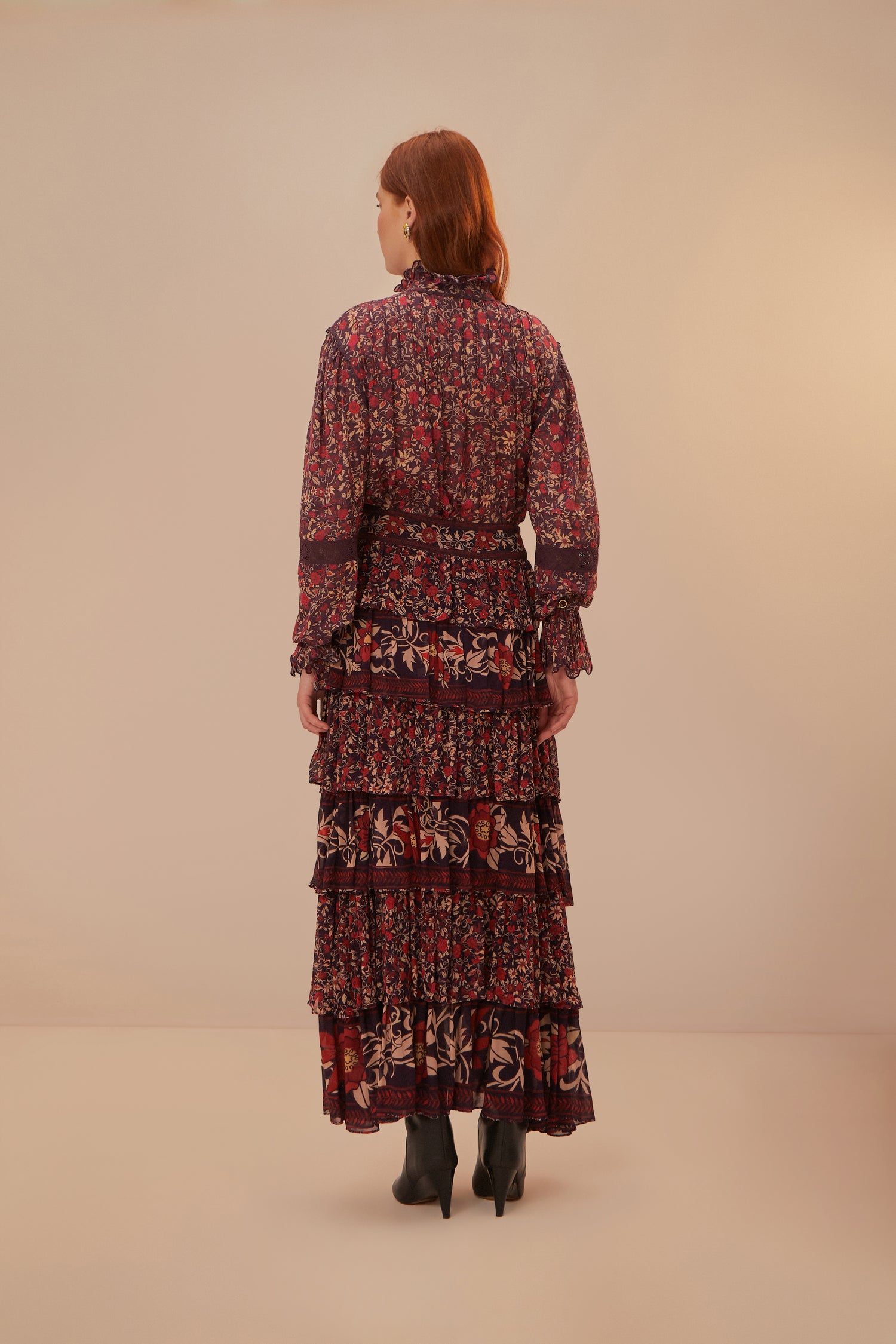 FARM Rio model wearing the Chelsea Garden Ruffles Maxi Skirt