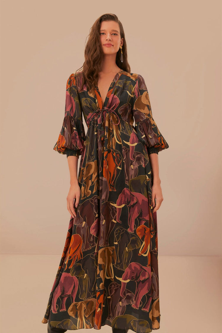 Elephants Green Maxi Dress