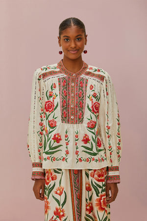 FARM Rio model wearing the Off-White Ainika Delicate Blouse