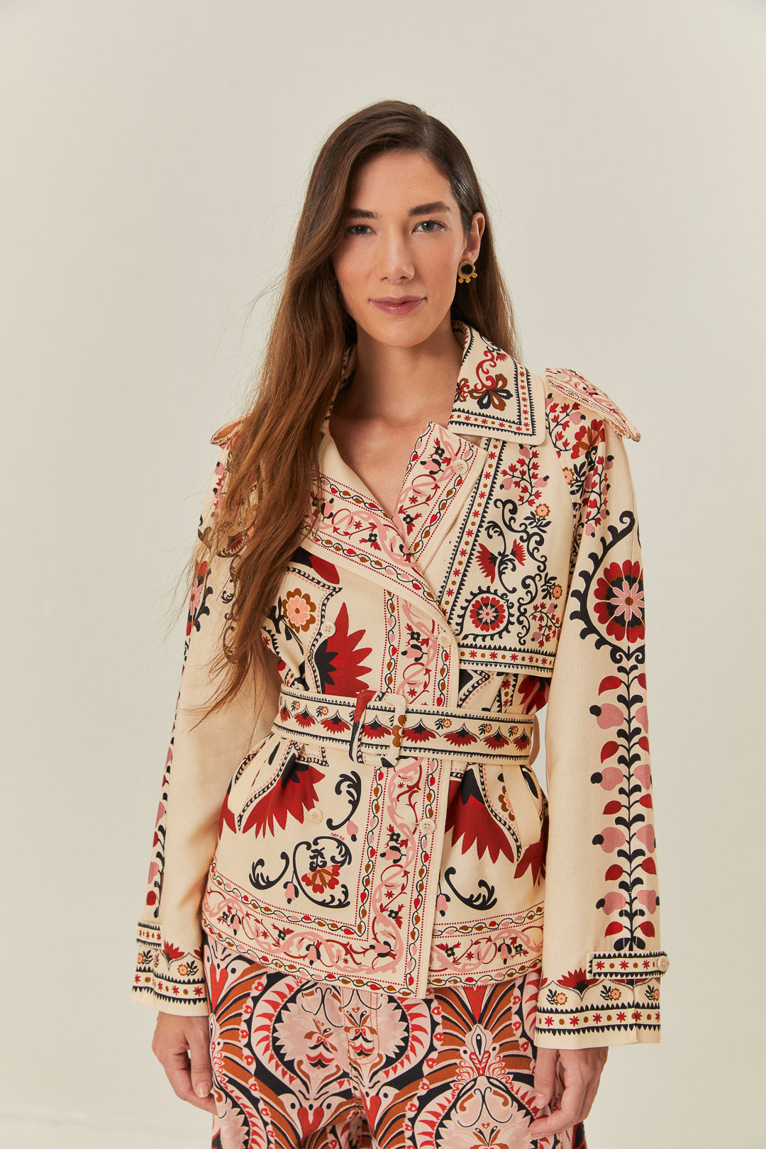Cashew Mandala Cream Trench Coat