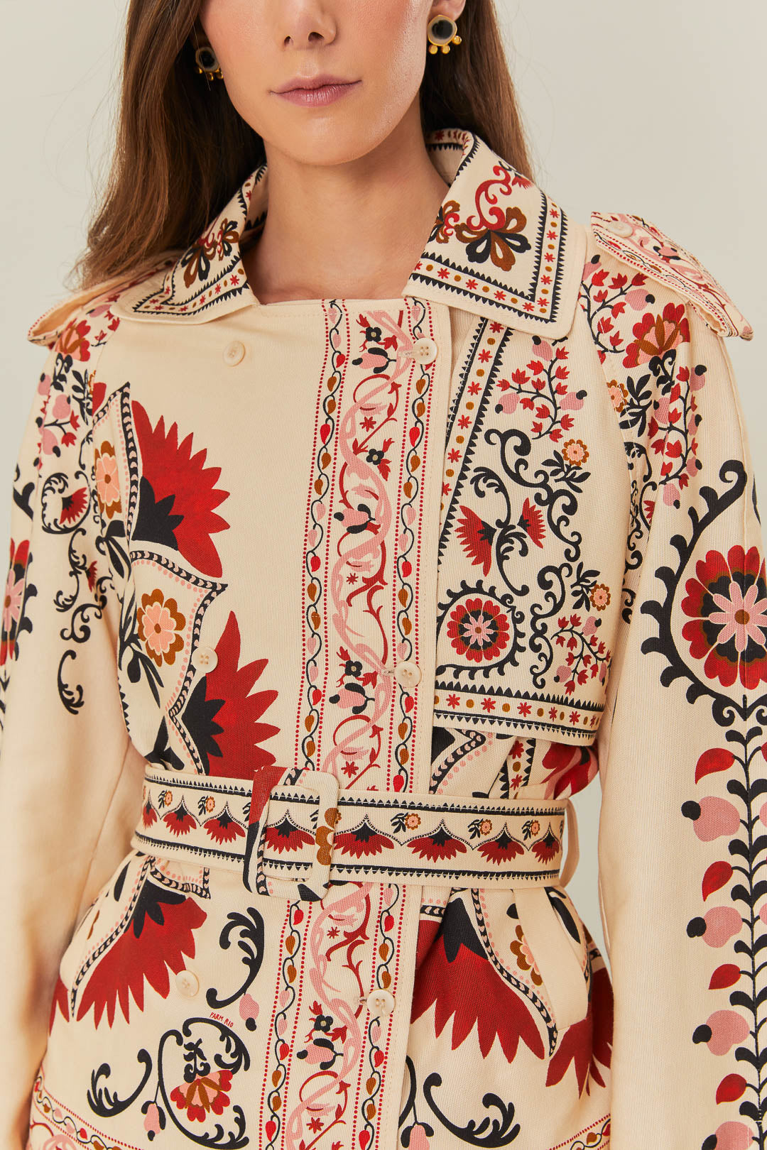 Cashew Mandala Cream Trench Coat