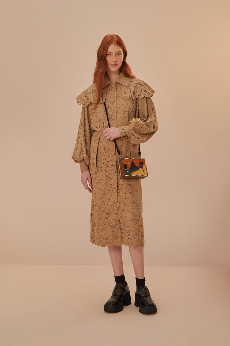 FARM Rio model wearing the Brown Laise Trench Coat