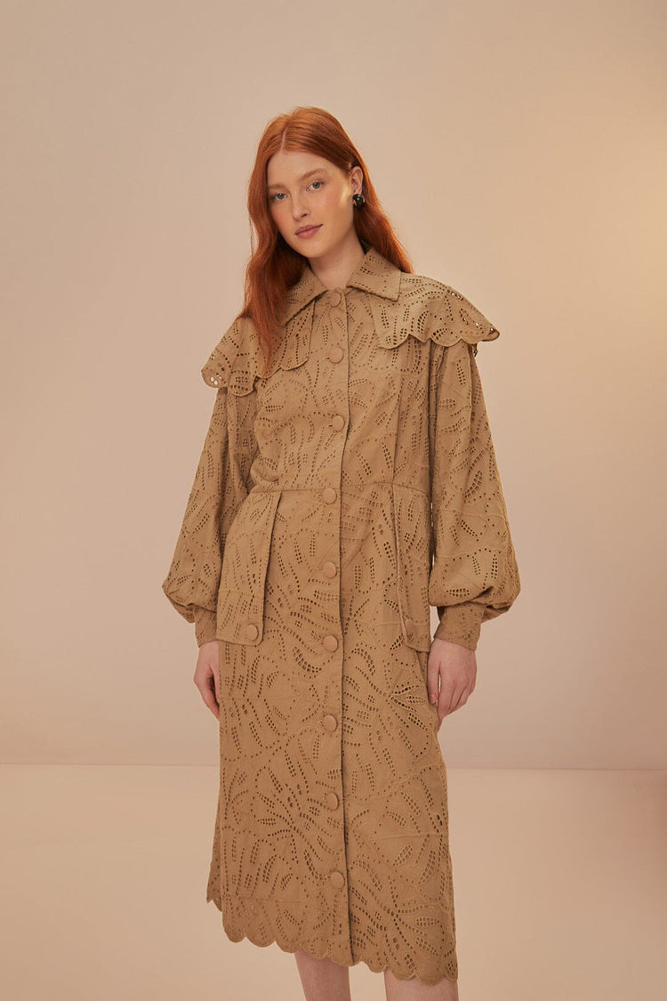 FARM Rio model wearing the Brown Laise Trench Coat
