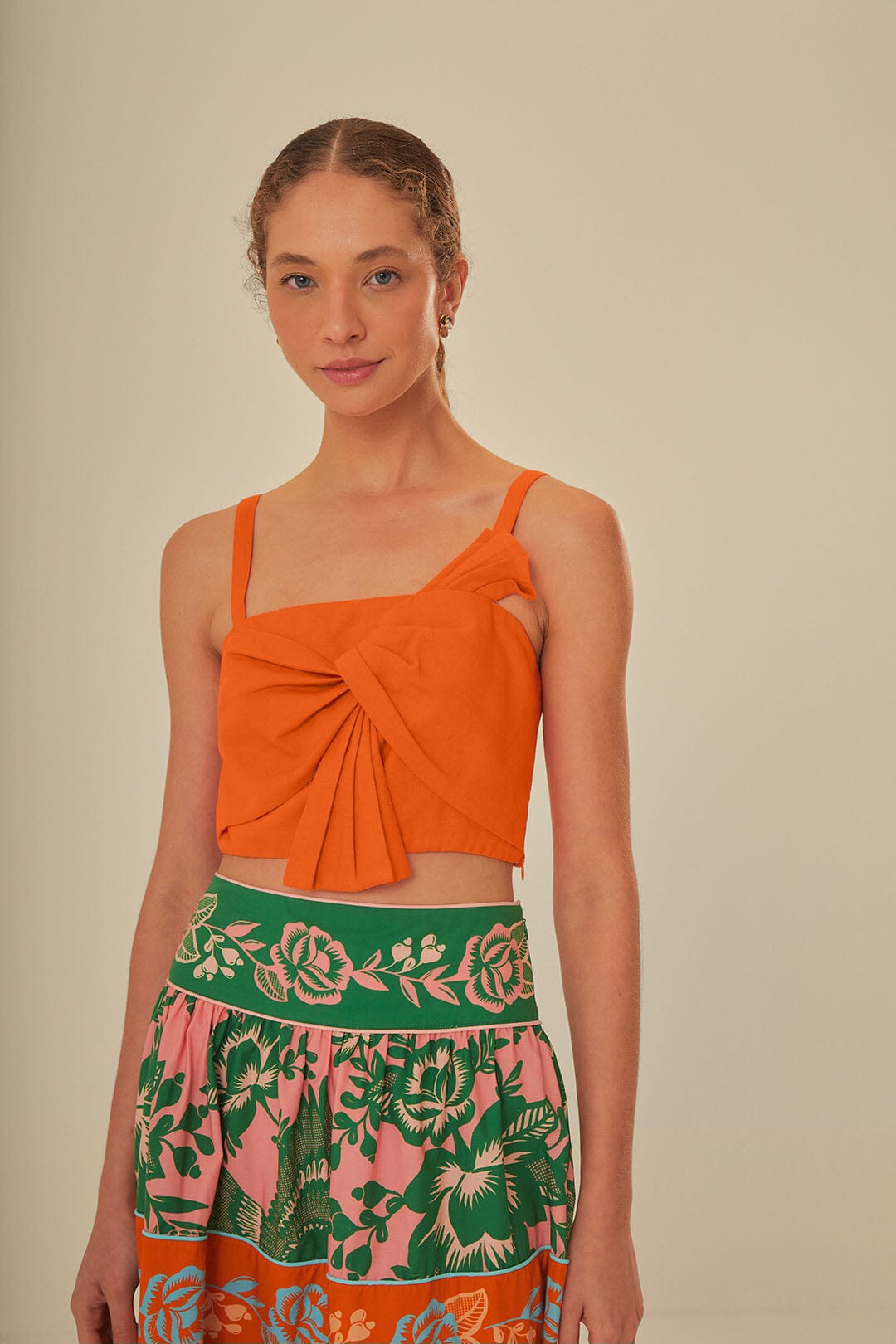 FARM Rio model wearing the Orange Front Bow Top