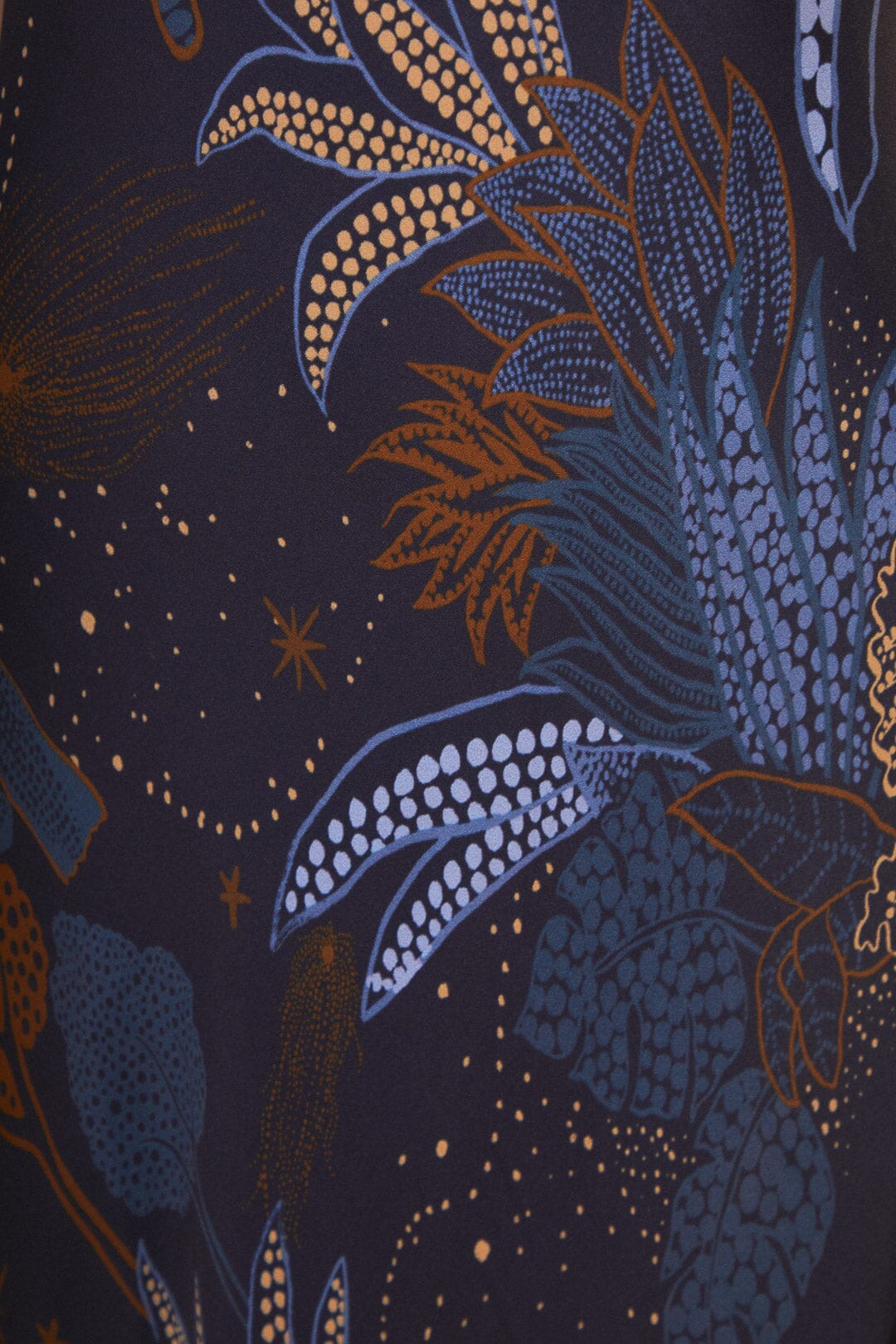 FARM Rio model wearing the Night Jungle Navy Blue Slip Dress