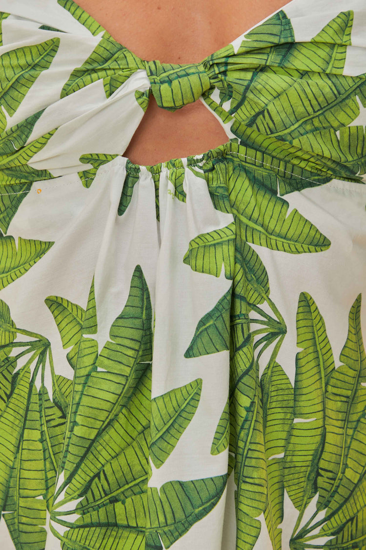 FARM Rio model wearing the Palms Fan Off White Mini Dress