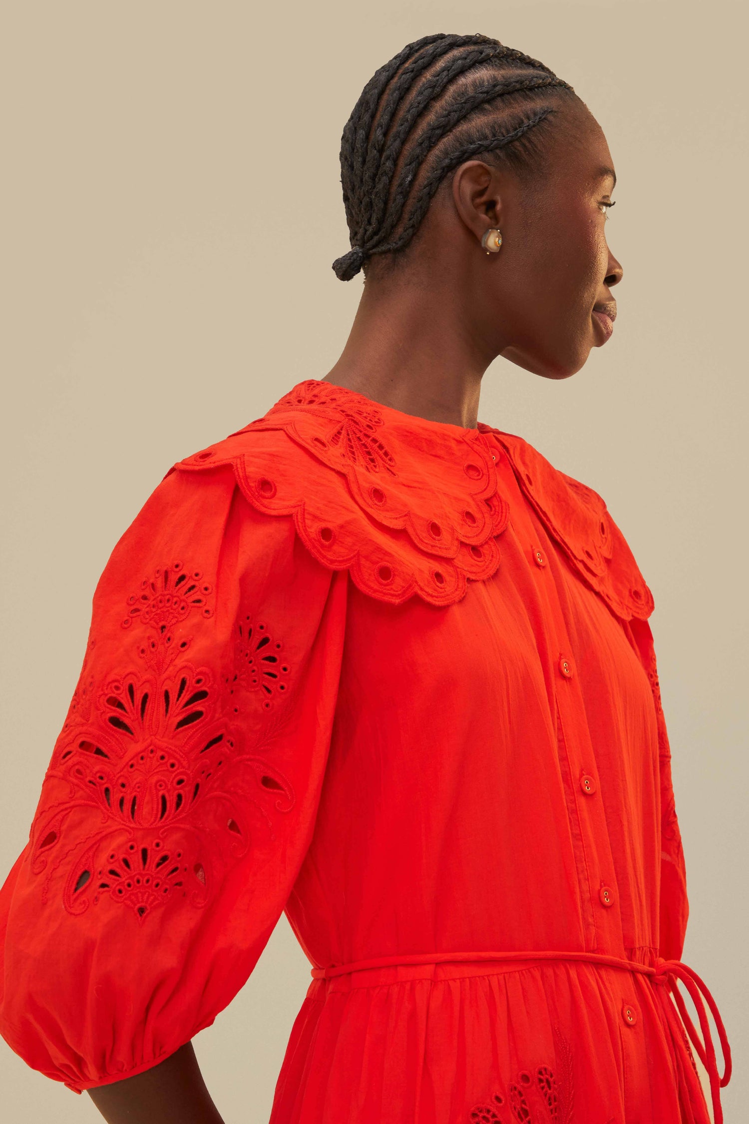 FARM Rio model wearing the Red Humming Bird Richelieu Maxi Dress