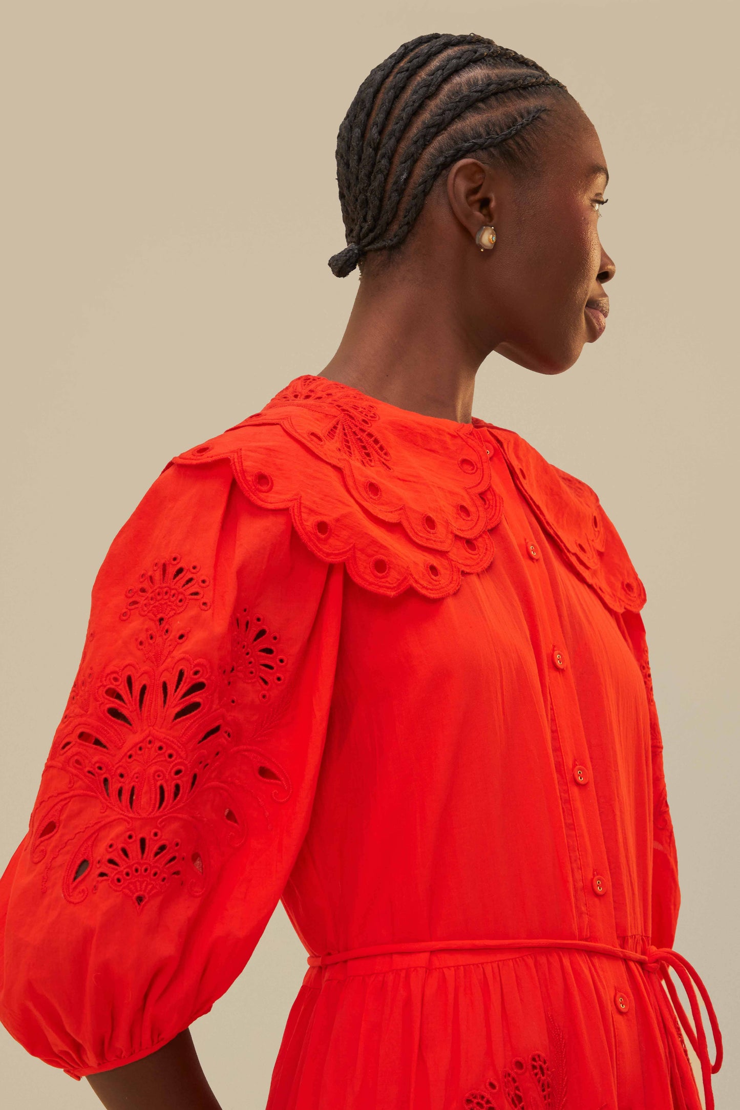 FARM Rio model wearing the Red Humming Bird Richelieu Maxi Dress