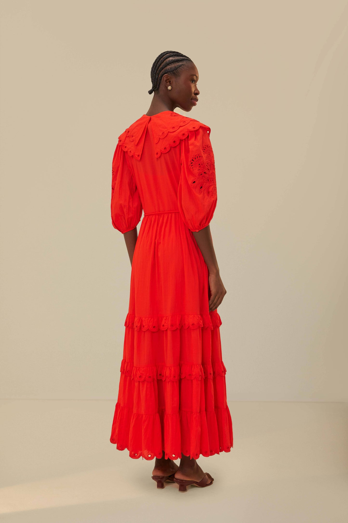 FARM Rio model wearing the Red Humming Bird Richelieu Maxi Dress