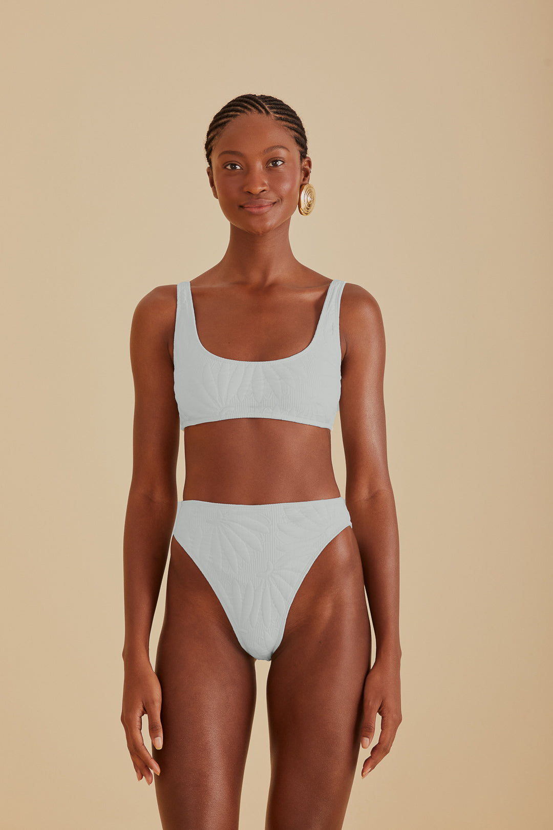 FARM Rio model wearing the Off-White Banana Matelasse Bikini Top