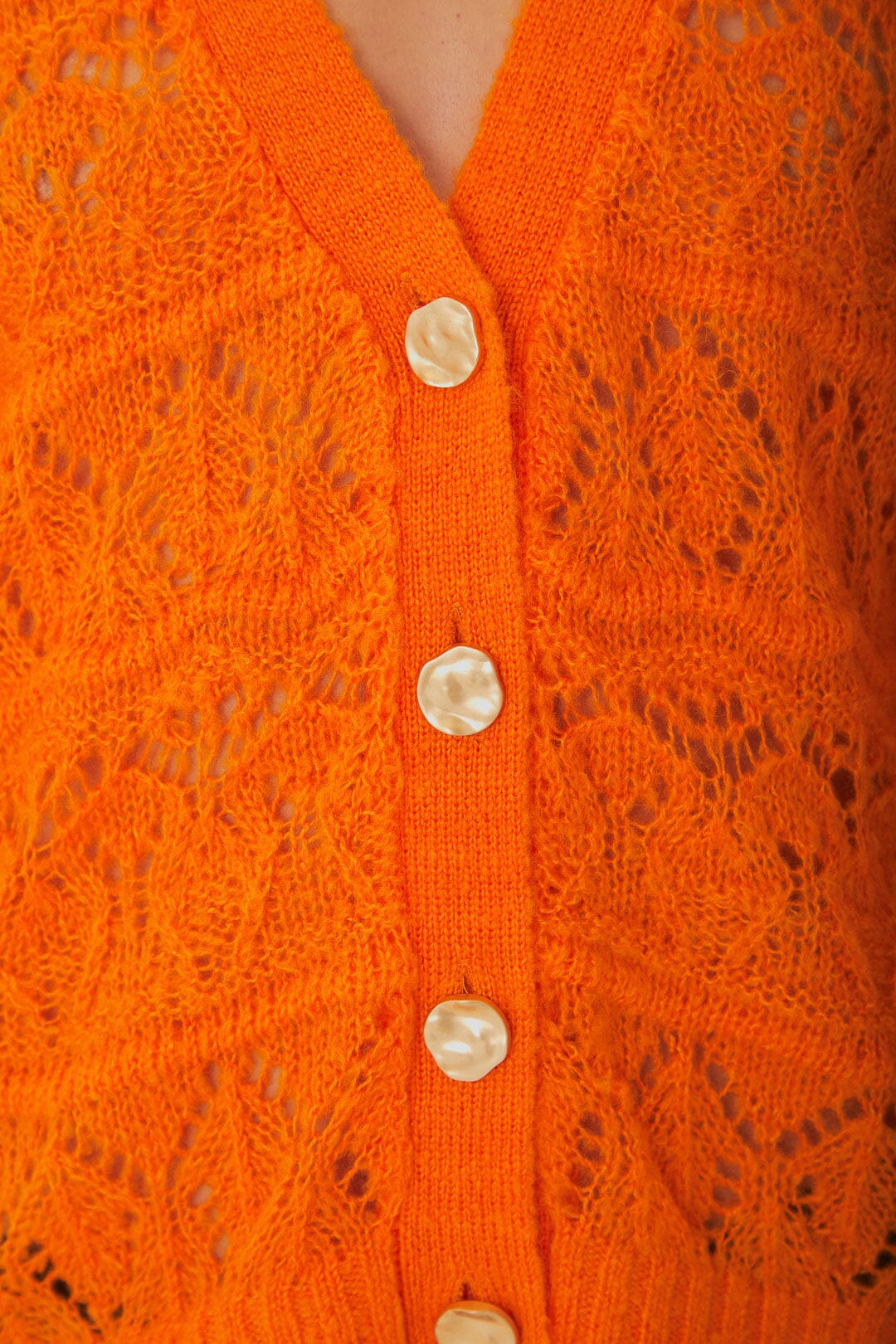 FARM Rio model wearing the Orange Textured Knit Cardigan