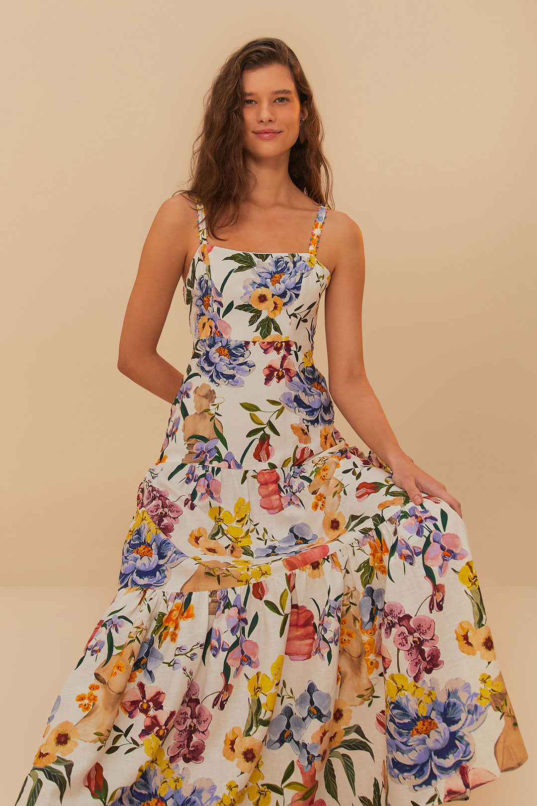 Greek Garden Off-White Sleeveless Maxi Dress