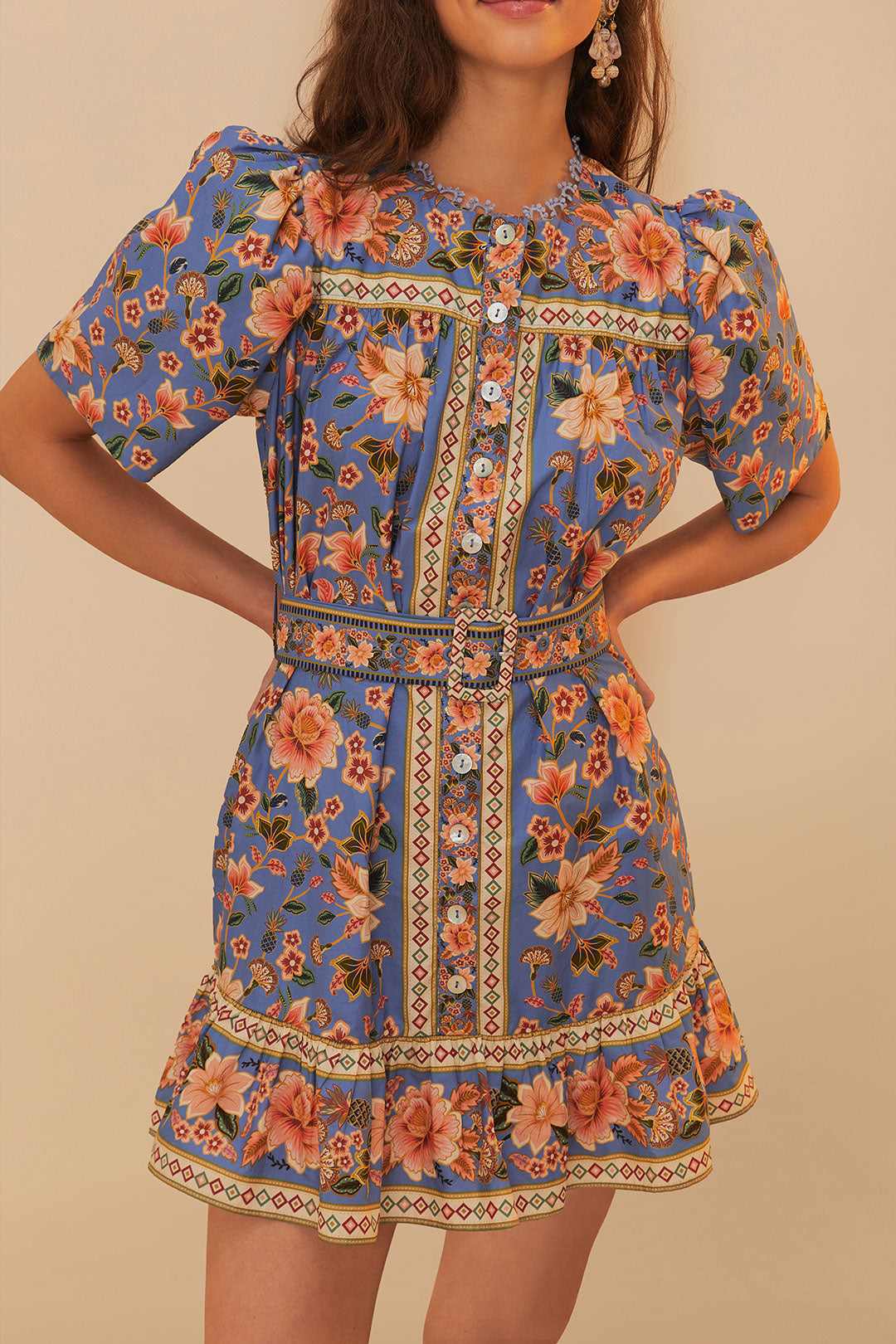 Blue Superbloom Tapestry Organic Cotton Mini Dress