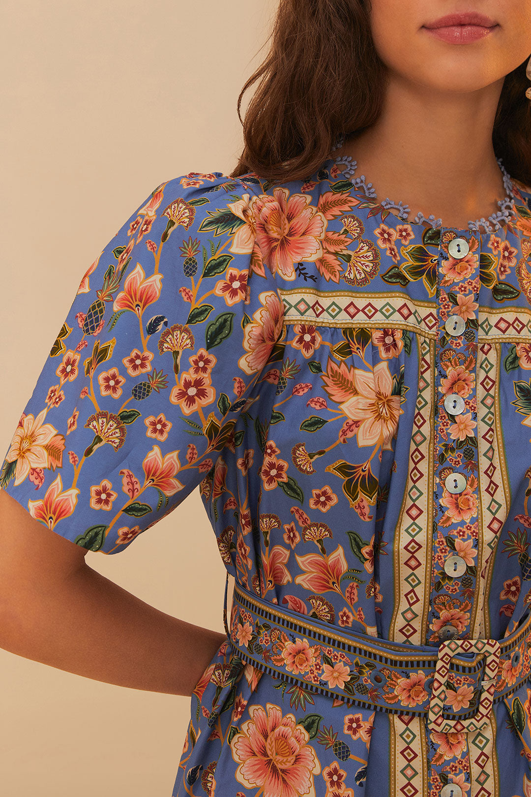 Blue Superbloom Tapestry Organic Cotton Mini Dress