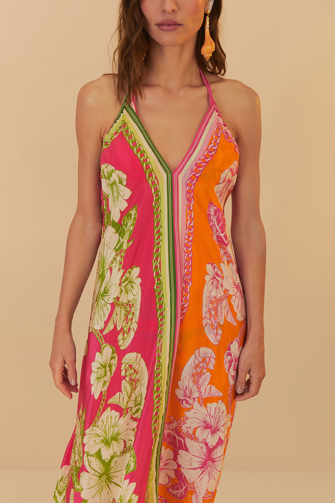 FARM Rio model wearing the Floral Elegance Mixed Scarves Long Cover Up