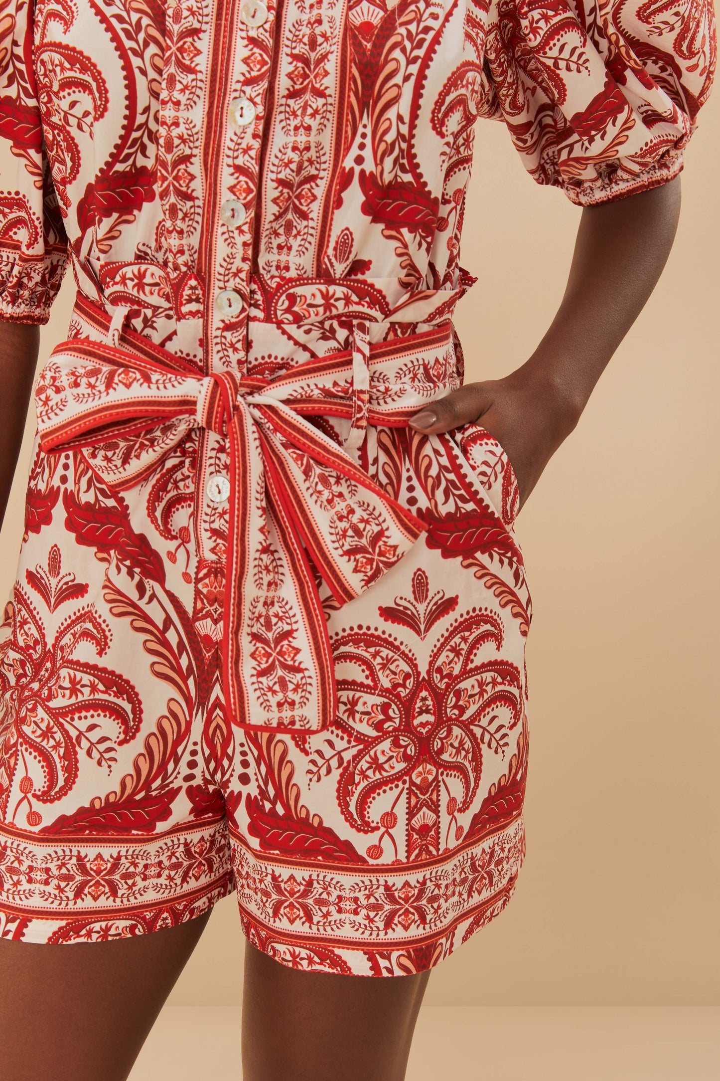 FARM Rio model wearing the Off-White Tropical Cameo Organic Cotton Romper