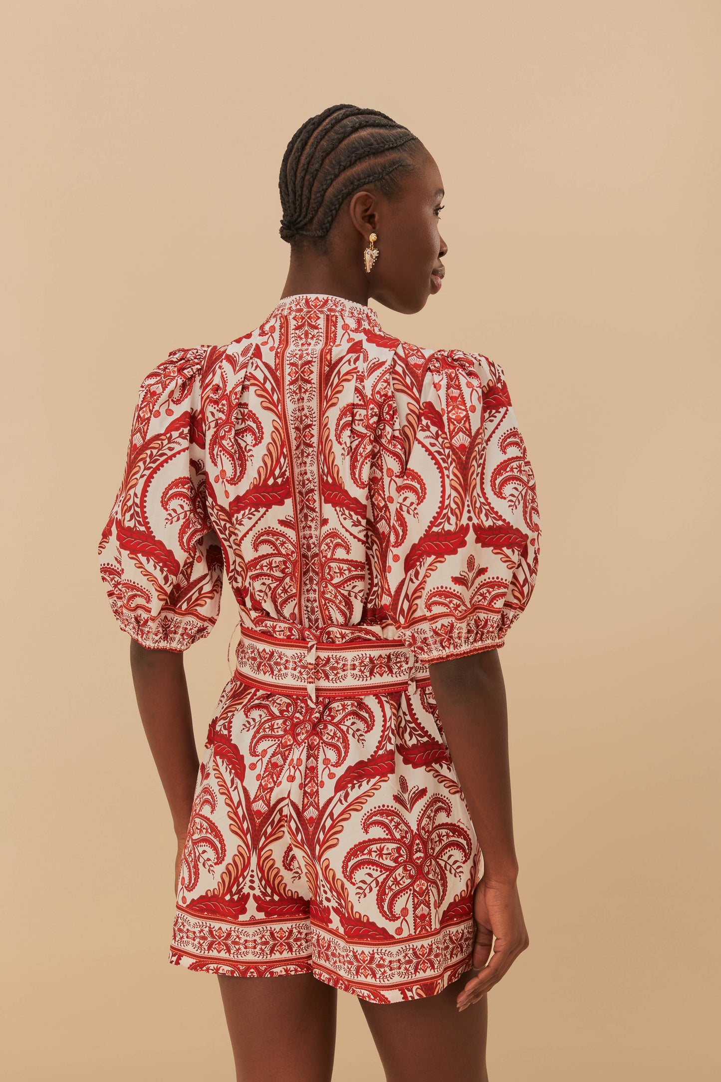 FARM Rio model wearing the Off-White Tropical Cameo Organic Cotton Romper