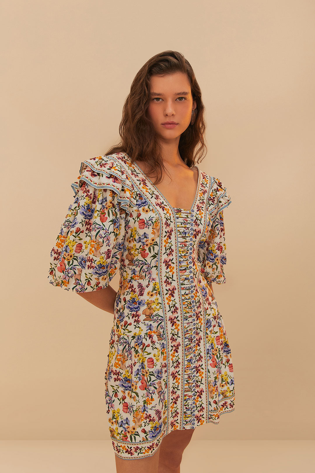 Off-White Greek Garden LENZING™ ECOVERO™ Euroflax™ Mini Dress