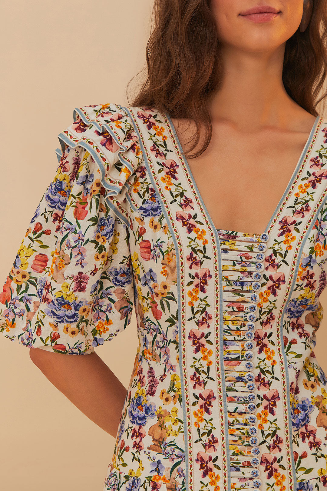 Off-White Greek Garden LENZING™ ECOVERO™ Euroflax™ Mini Dress