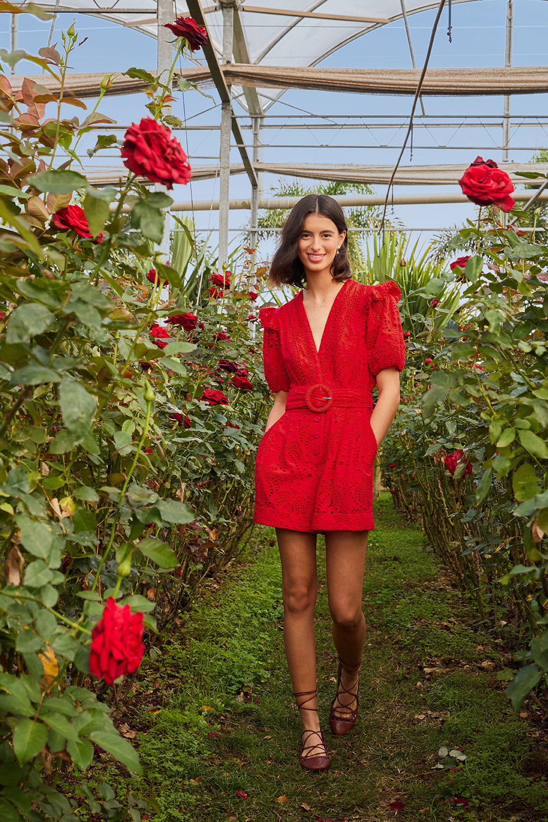 Red Eyelets Romper