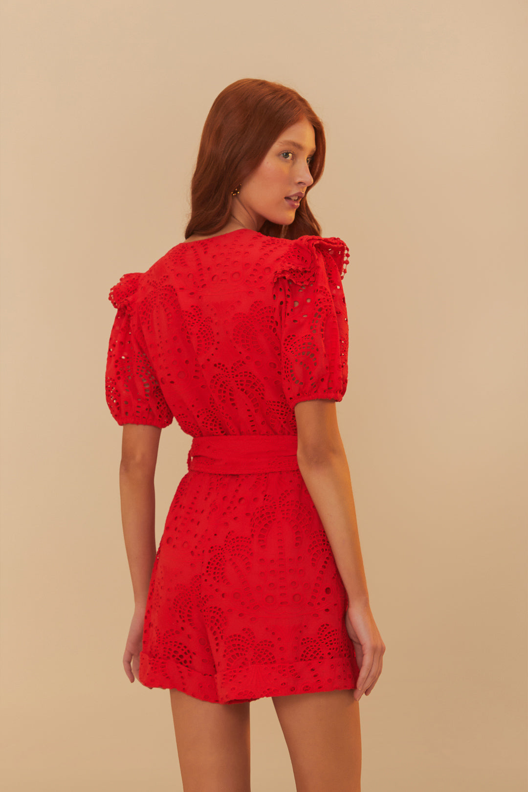 Red Eyelets Romper