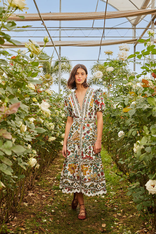 Botanicals Off-White Midi Dress