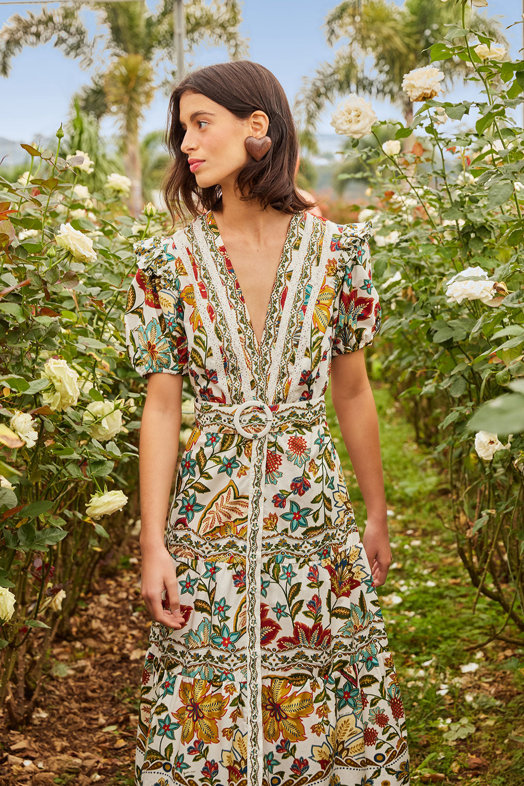 Botanicals Off-White Midi Dress