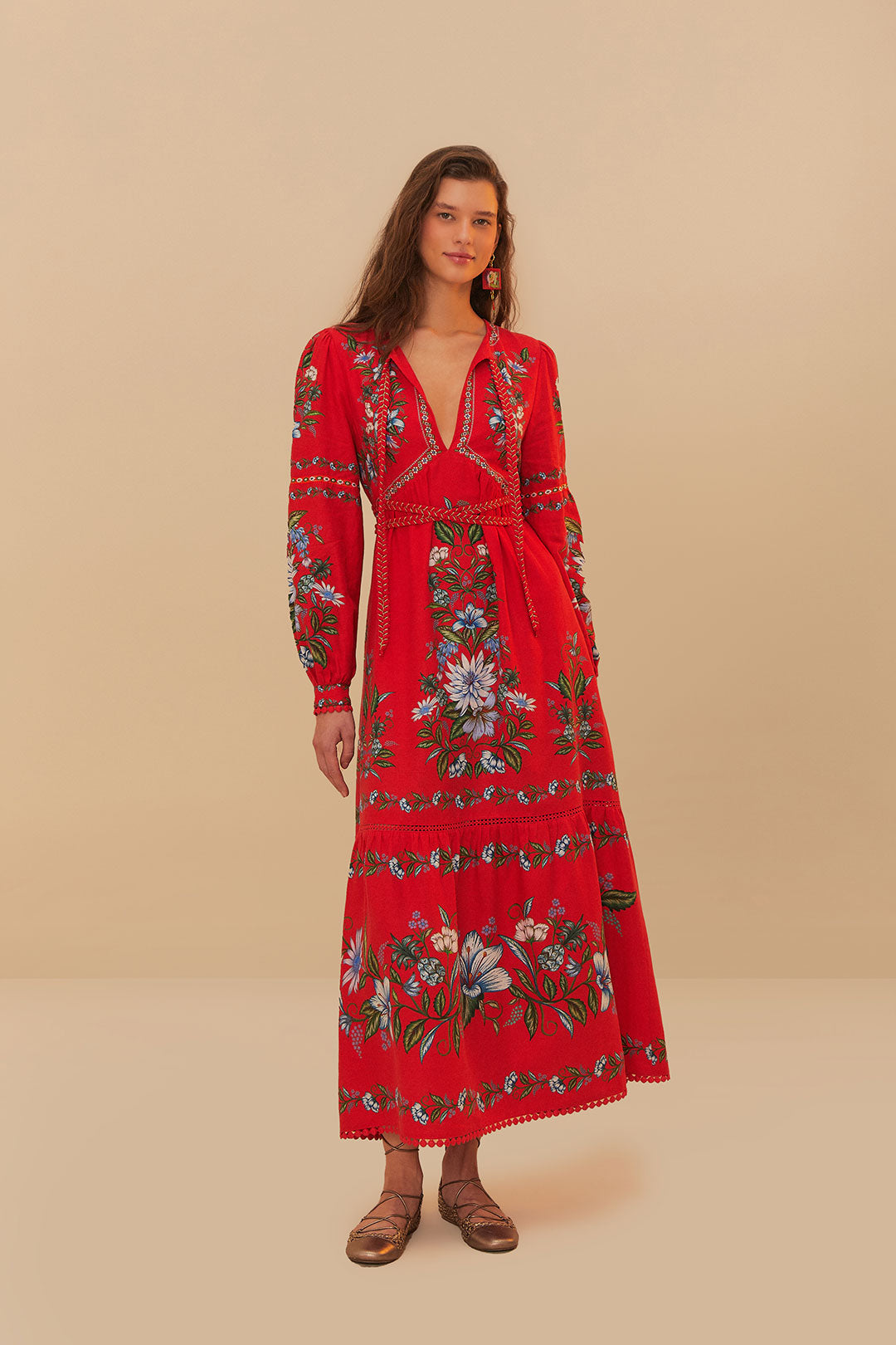 Red Sweet Bloom Bouquet LENZING™ ECOVERO™ Euroflax™ Midi Dress