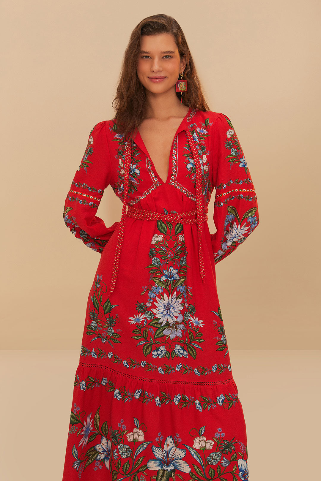 Red Sweet Bloom Bouquet LENZING™ ECOVERO™ Euroflax™ Midi Dress