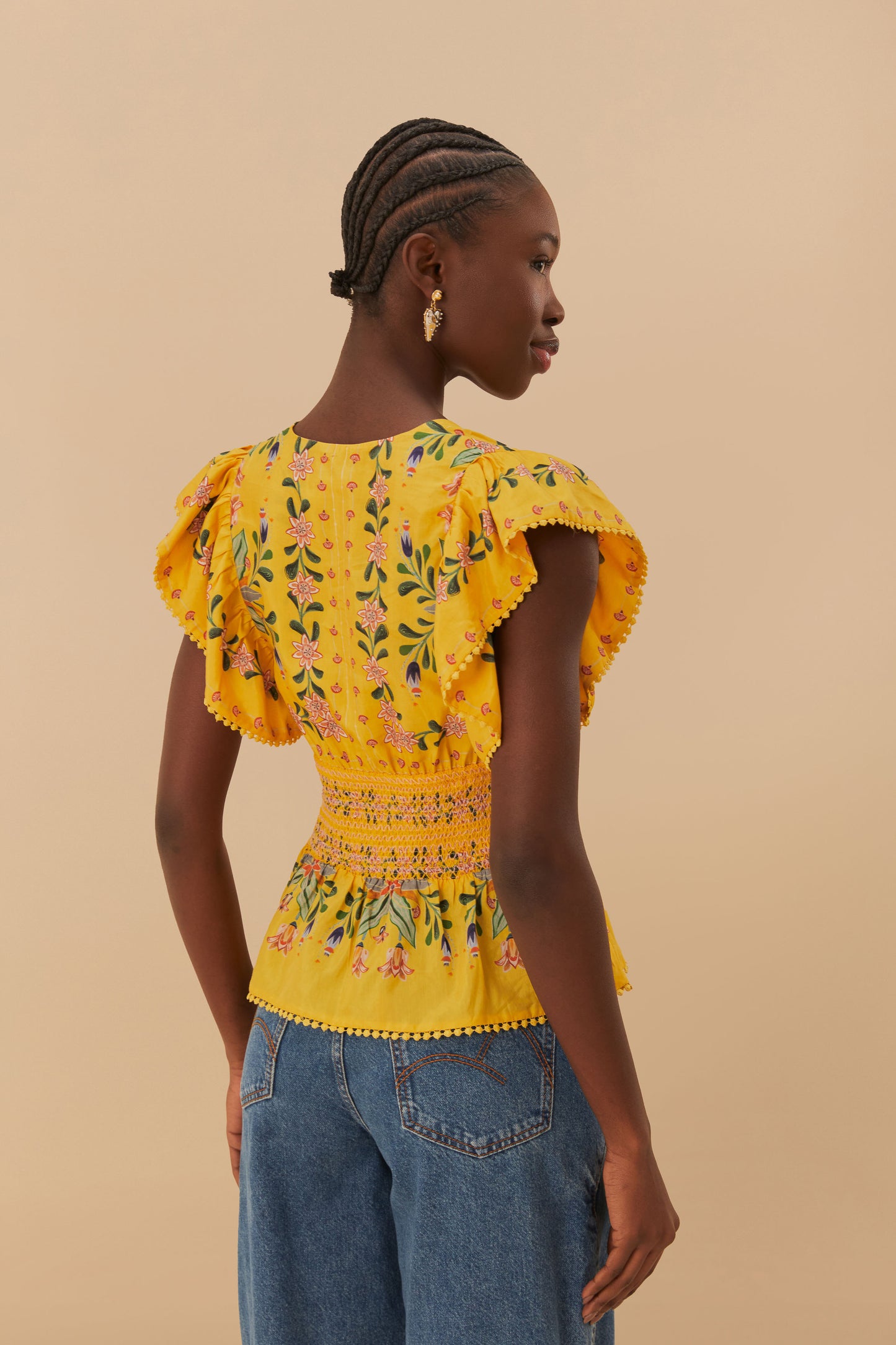 Yellow Delicate Flowers Stripes Blouse