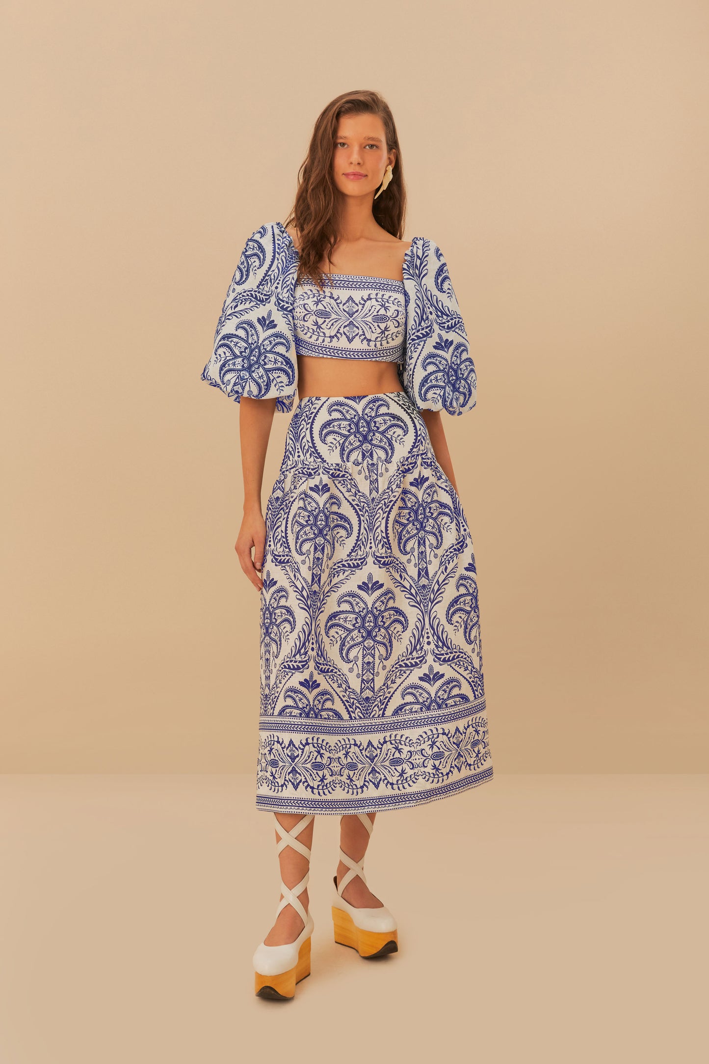 Off-White Tropical Cameo Euroflax™ Premium Linen Midi Skirt