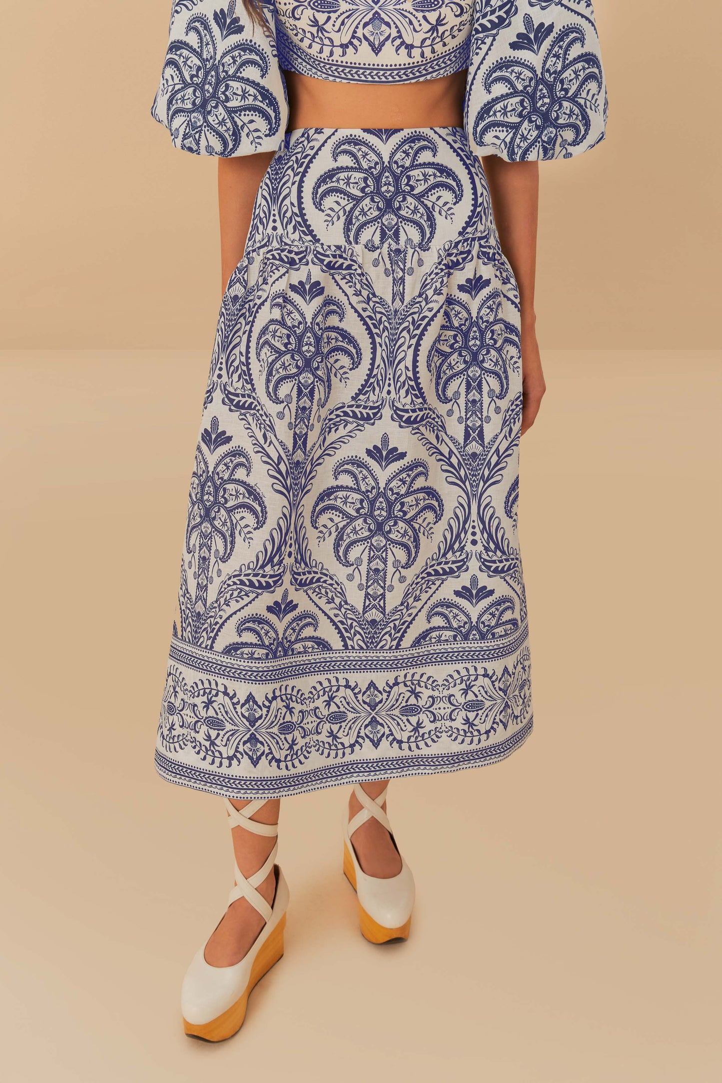 Off-White Tropical Cameo Euroflax™ Premium Linen Midi Skirt