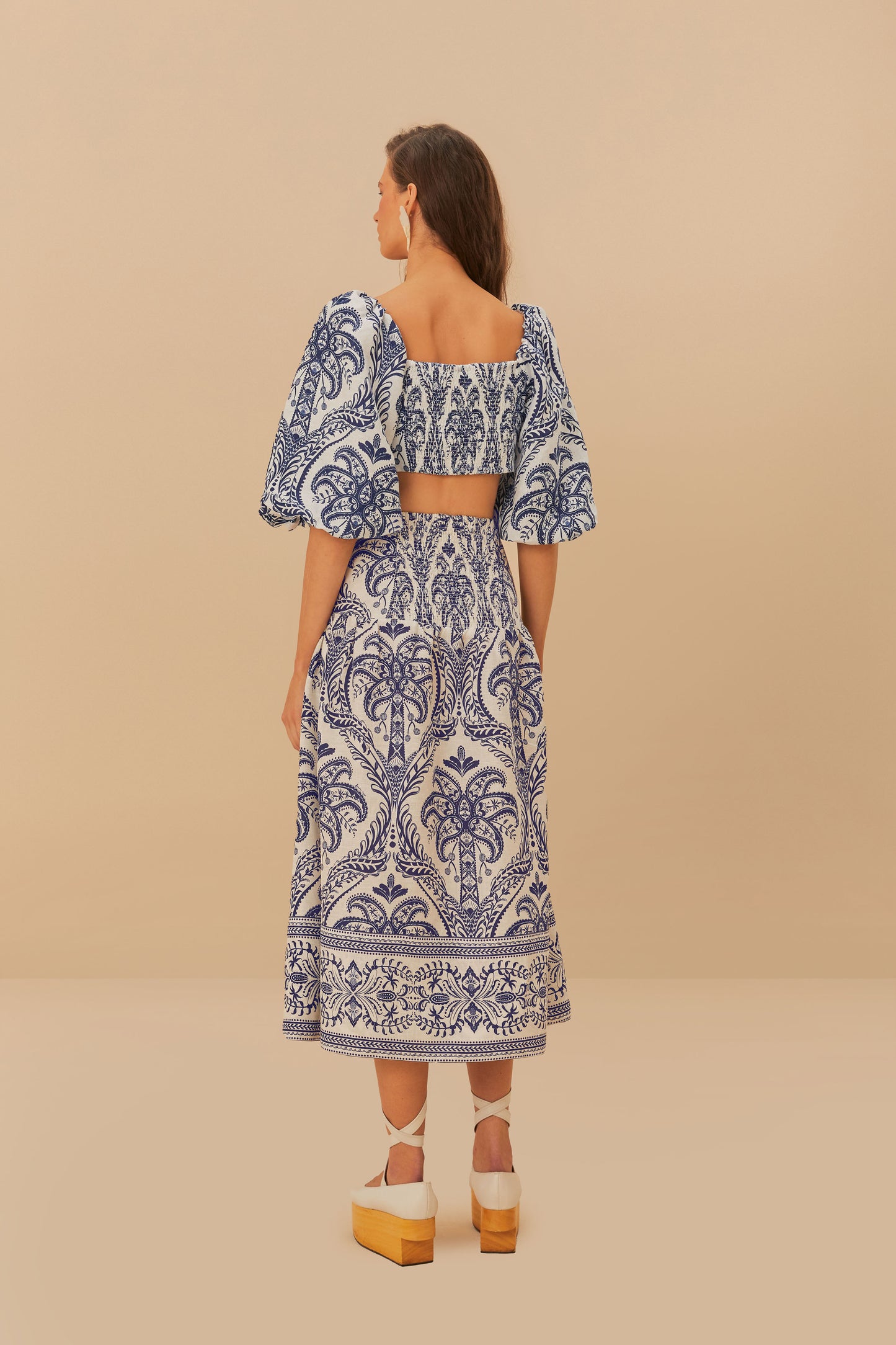 Off-White Tropical Cameo Euroflax™ Premium Linen Midi Skirt