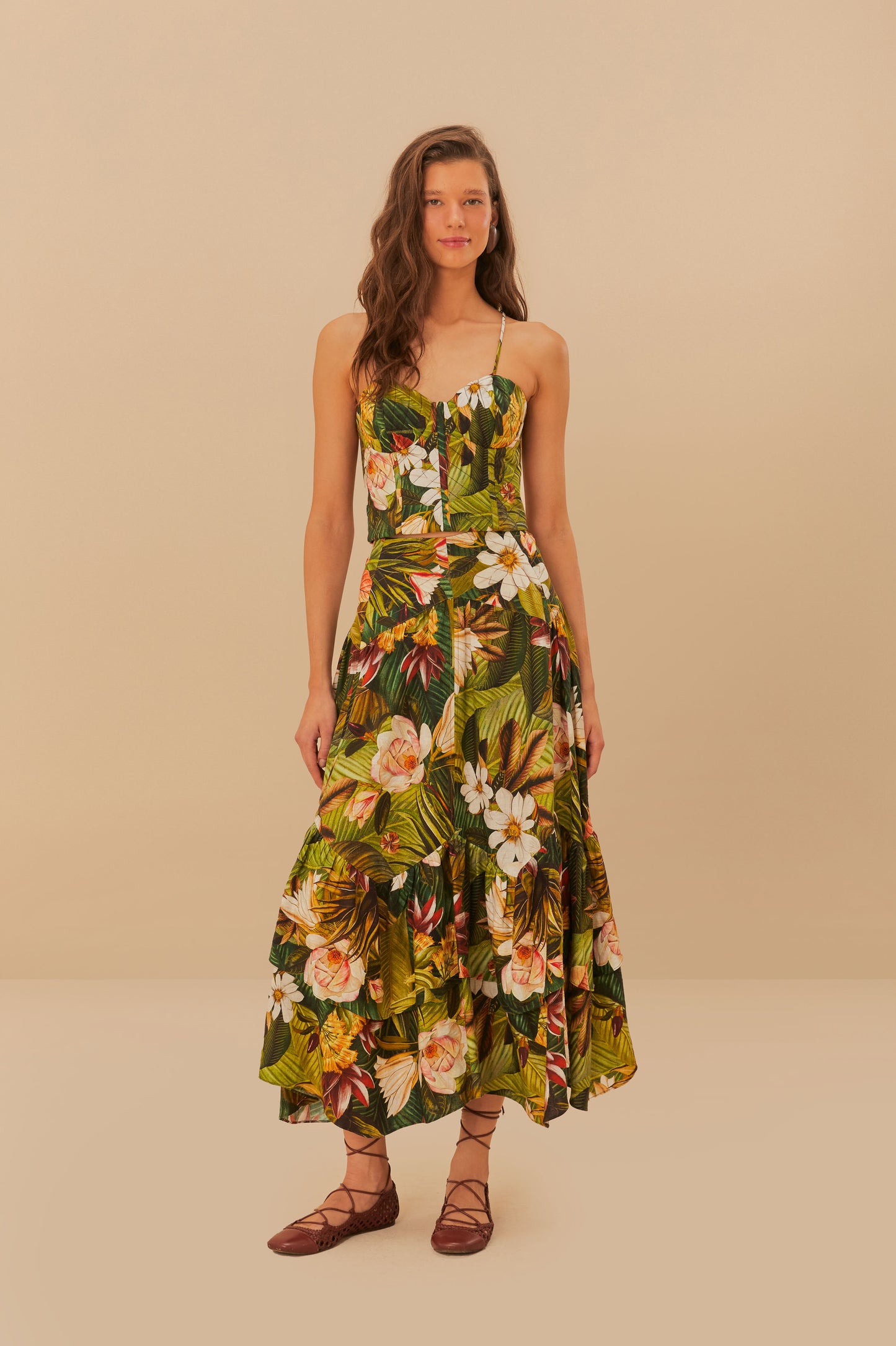 غابة نباتية متعددة الألوان Lenzing ™ Ecovero ™ Euroflax ™ Midi Skirt