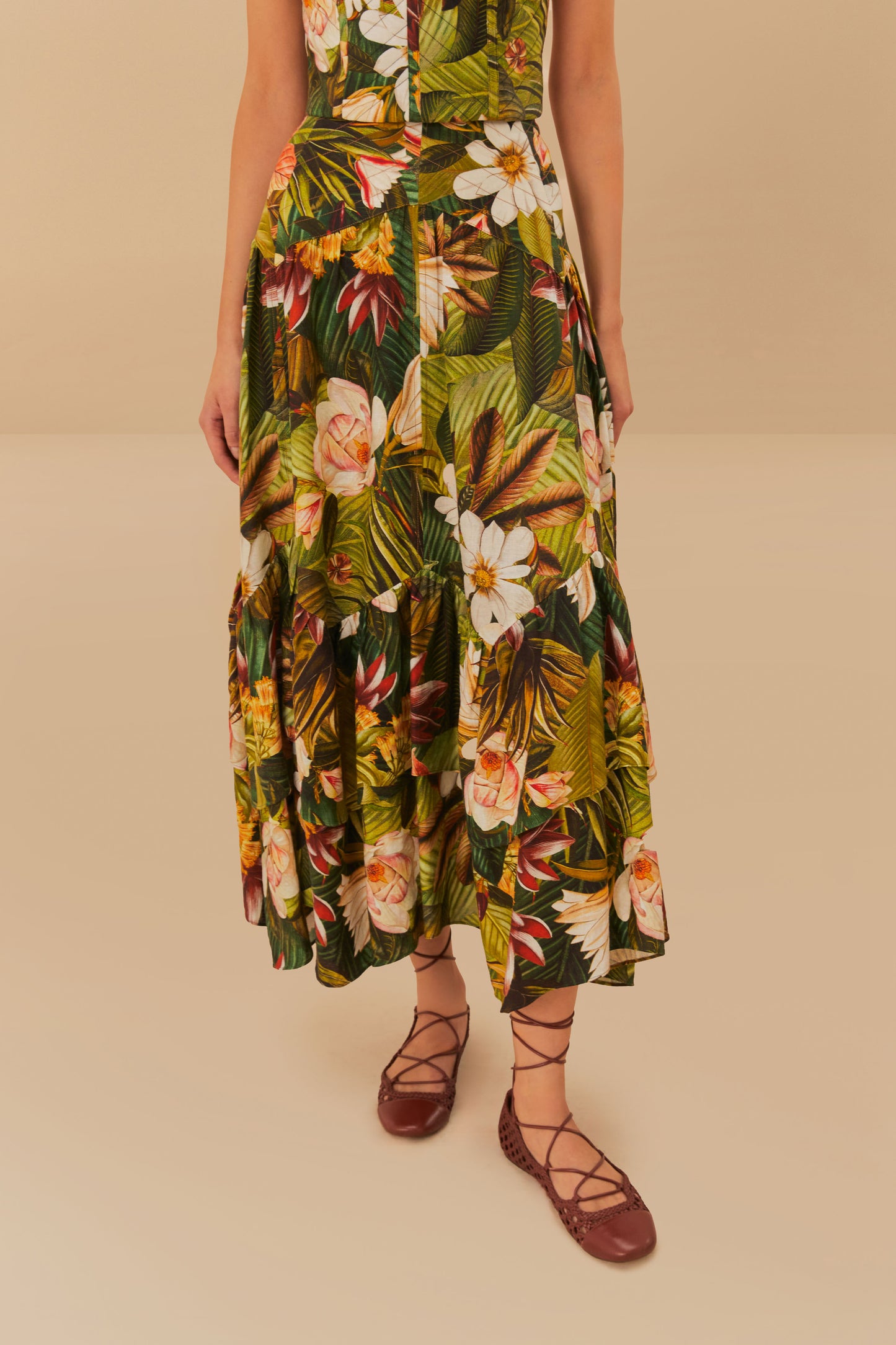 غابة نباتية متعددة الألوان Lenzing ™ Ecovero ™ Euroflax ™ Midi Skirt