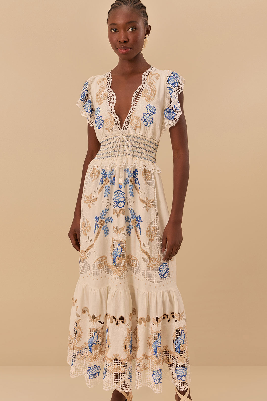 Off-White Romantic Richelieu LENZING™ ECOVERO™ Euroflax™ Maxi Dress