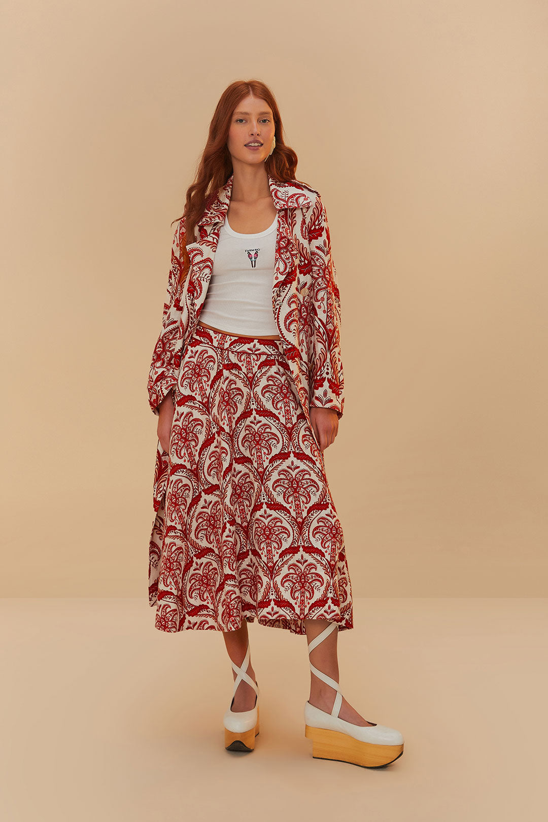 Off-White Tropical Cameo Lenzing ™ Ecovero ™ Euroflax ™ Midi Skirt