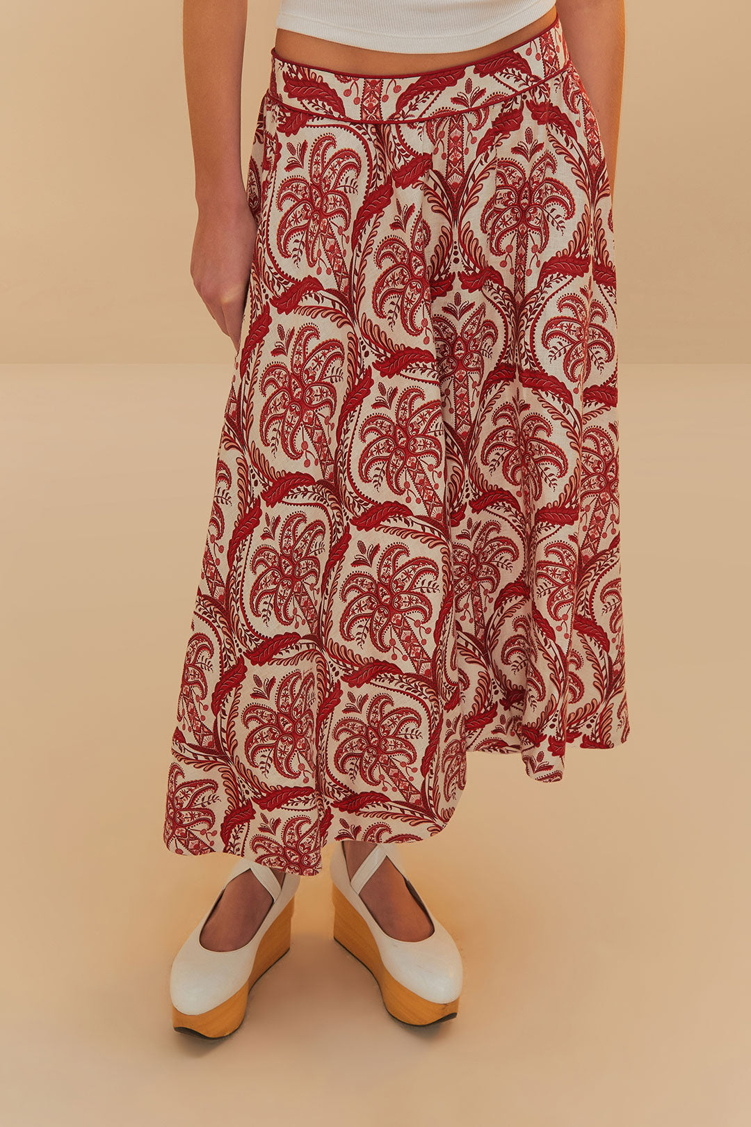 Off-White Tropical Cameo Lenzing ™ Ecovero ™ Euroflax ™ Midi Skirt