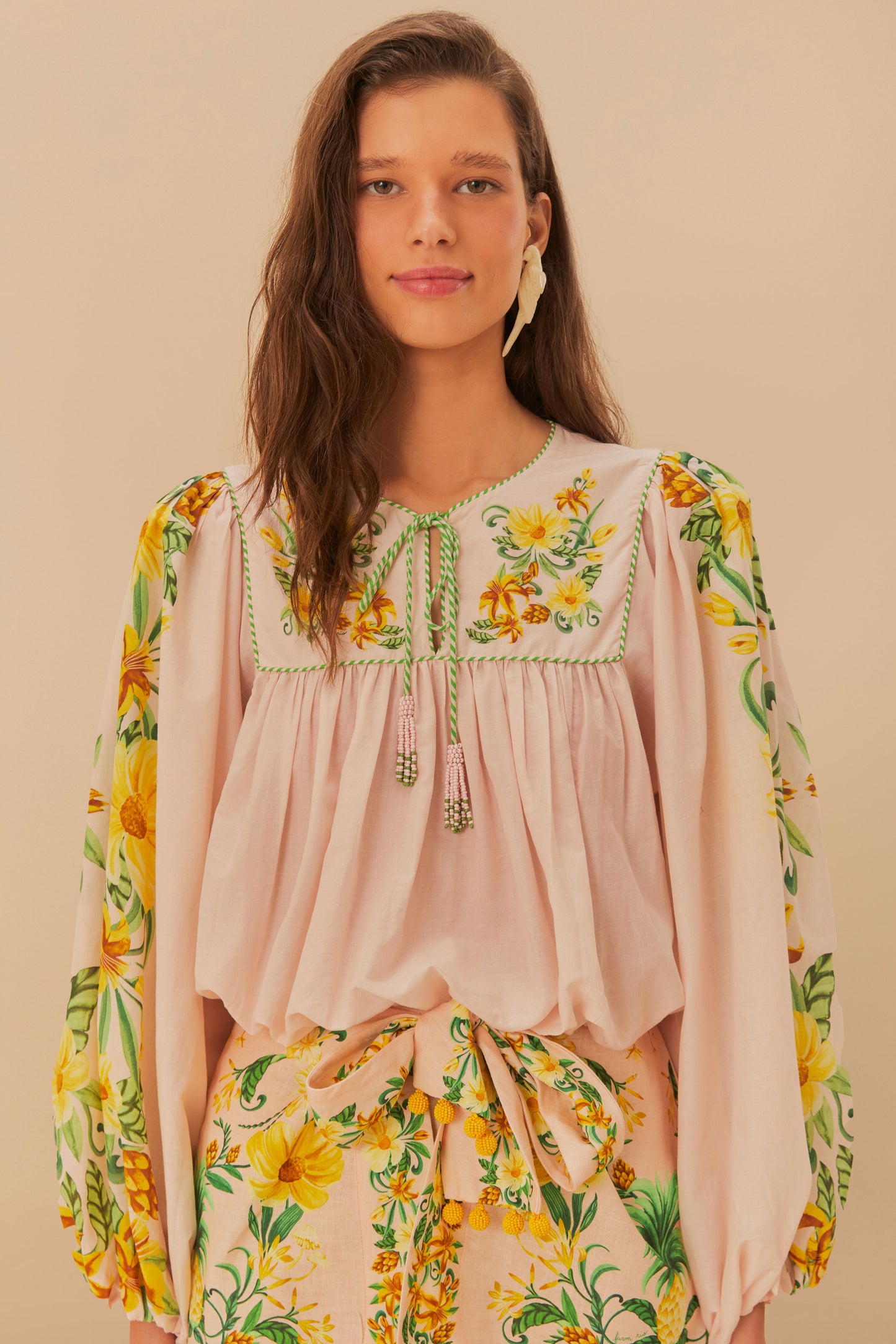 Botanical Beauty Pink Long Sleeve Blouse