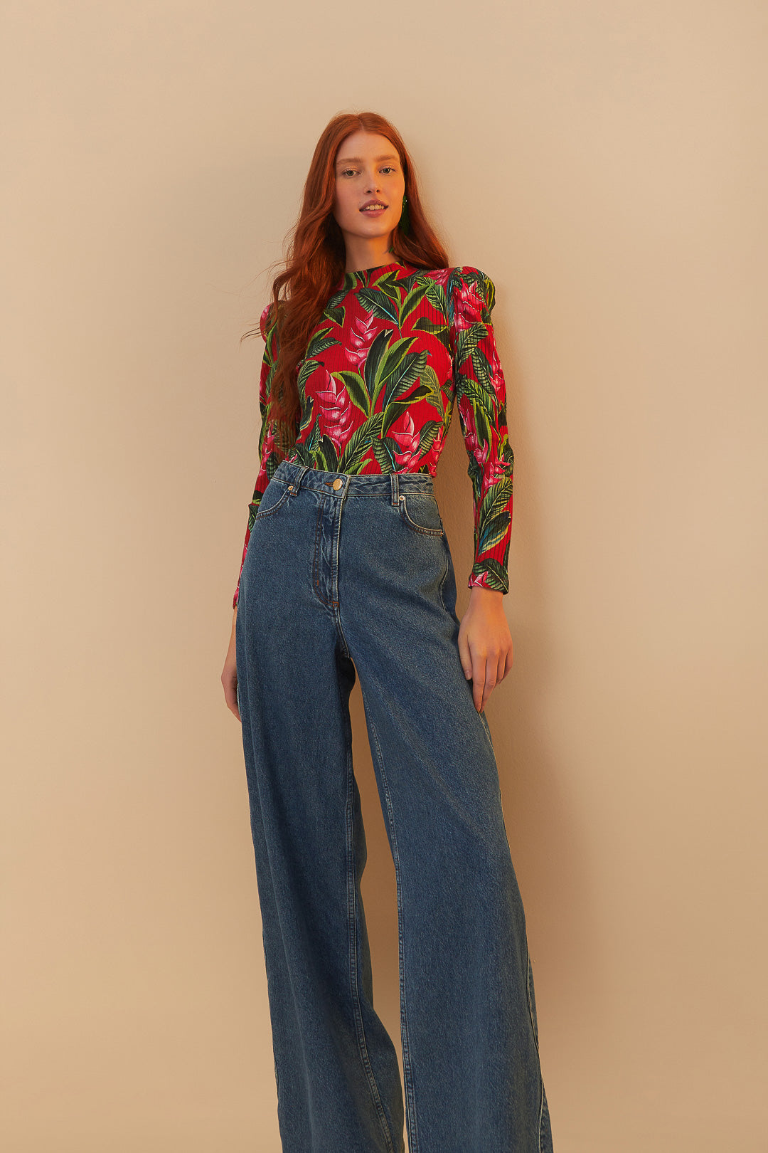 FARM Rio model wearing the Denim High Waist Pants