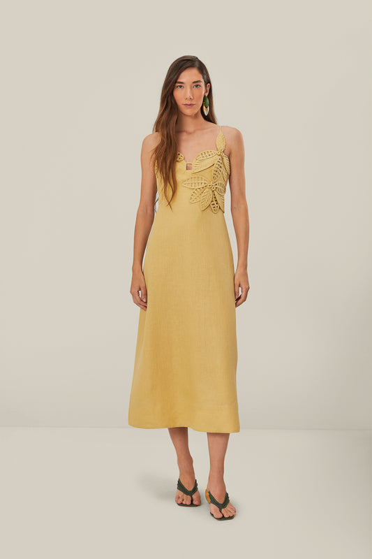 Sand Flowered Bust Midi Dress