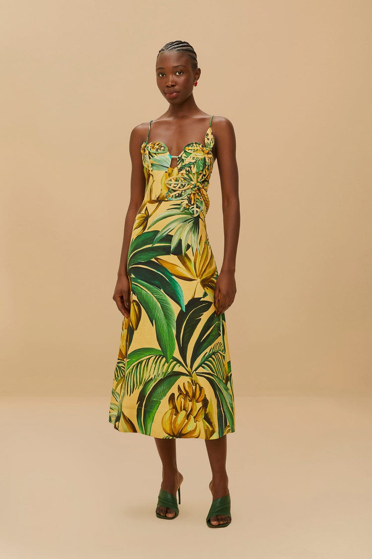Bananart Yellow Flowered Bust Midi Dress