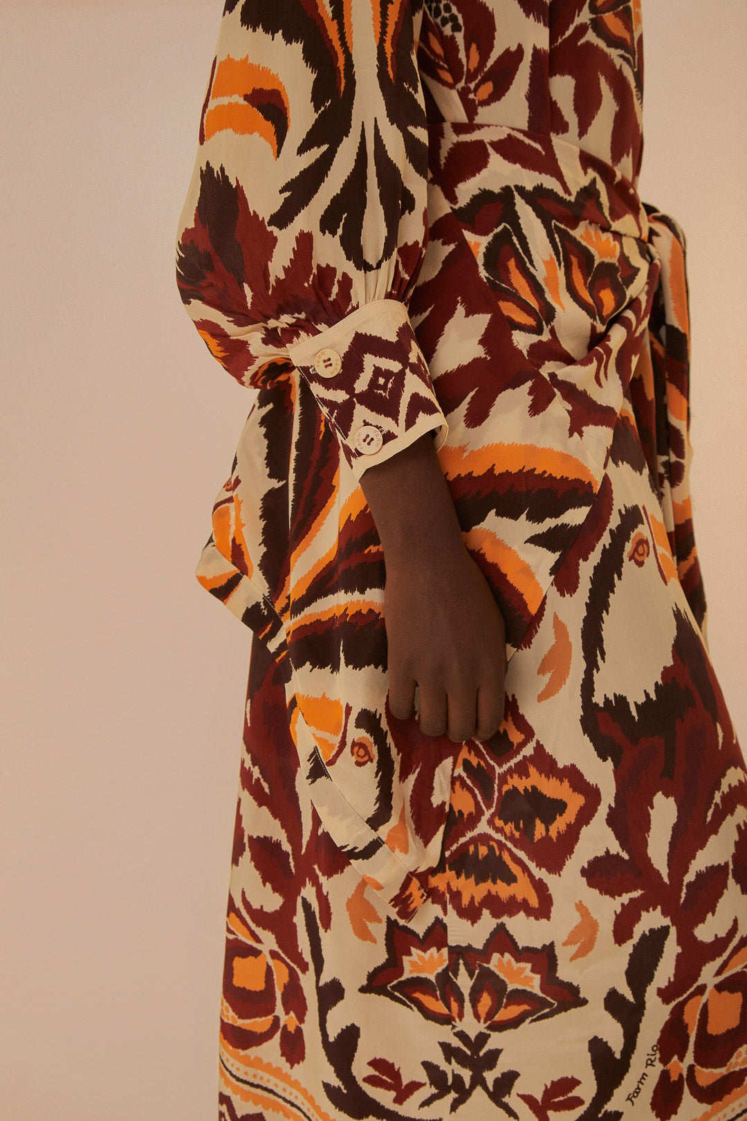 FARM Rio model wearing the Cream Toucans Scarf Maxi Dress