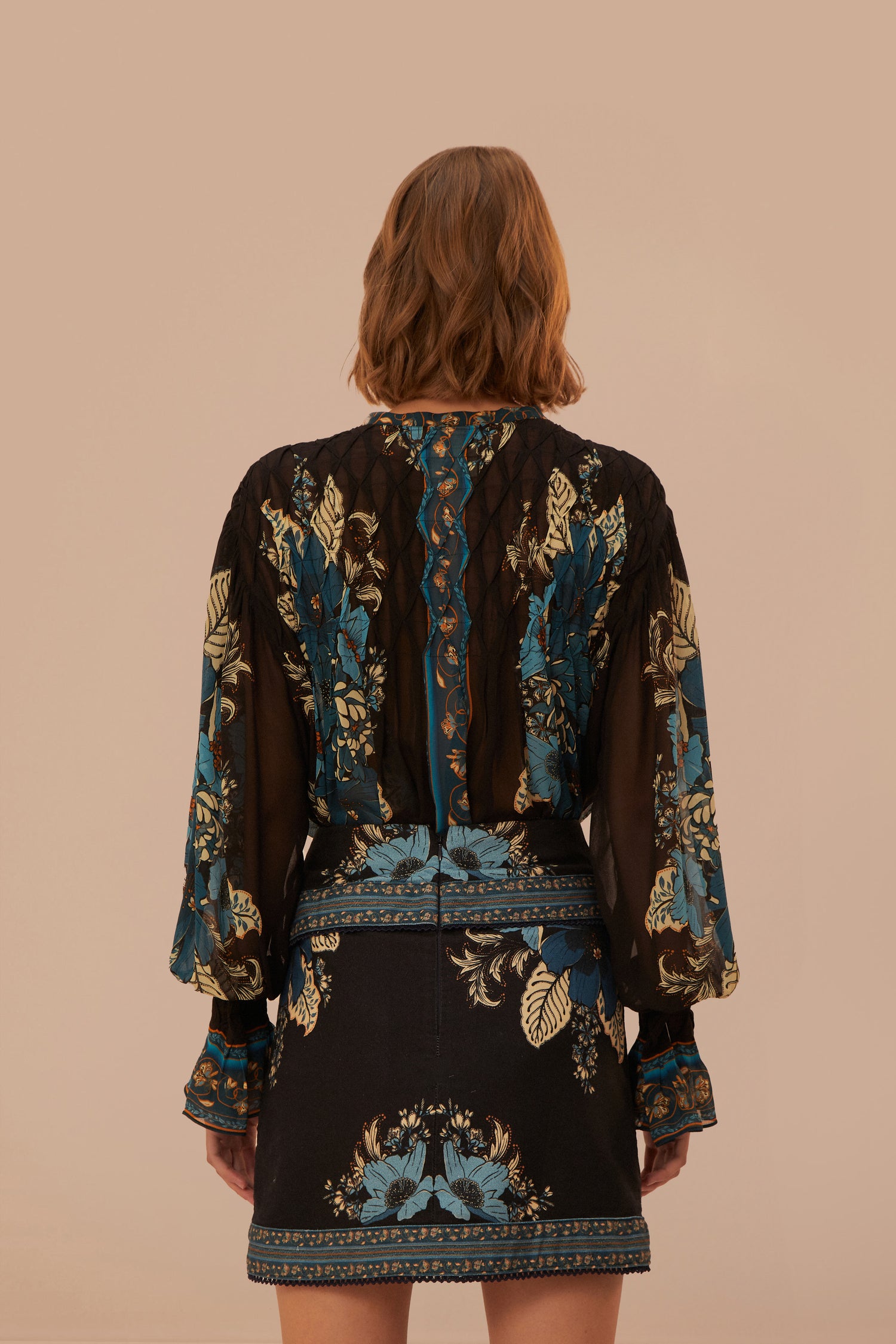 FARM Rio model wearing the Blossom Tapestry Skirt