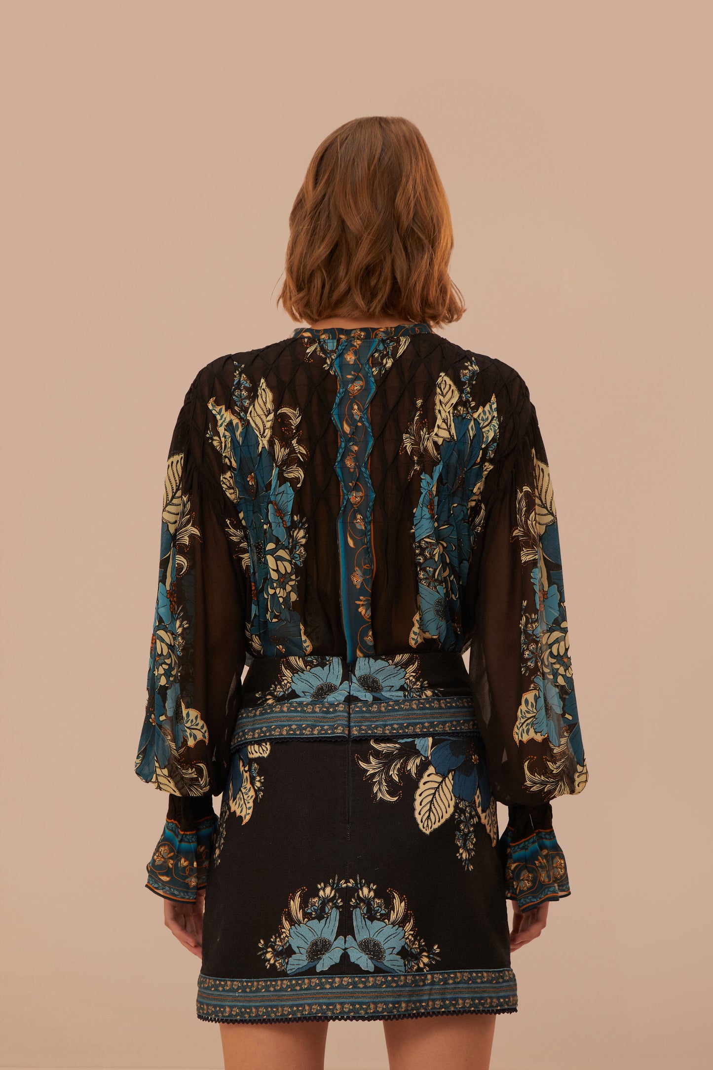 FARM Rio model wearing the Blossom Tapestry Skirt