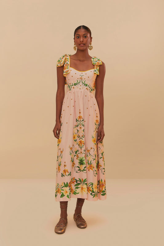 Botanical Beauty Pink Laces Cup Midi Dress