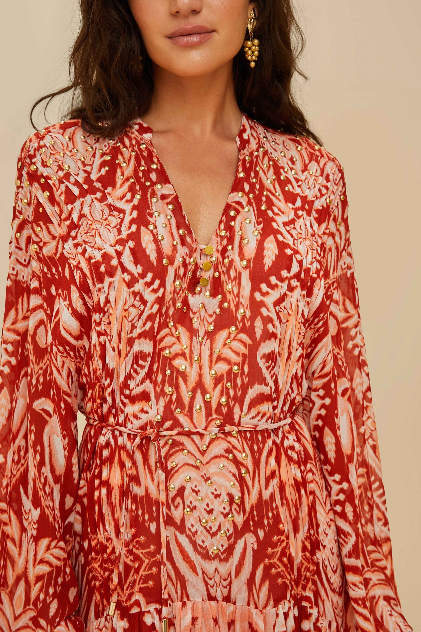 Tropical Tapestry Red Metal Embroidered Tiered Max