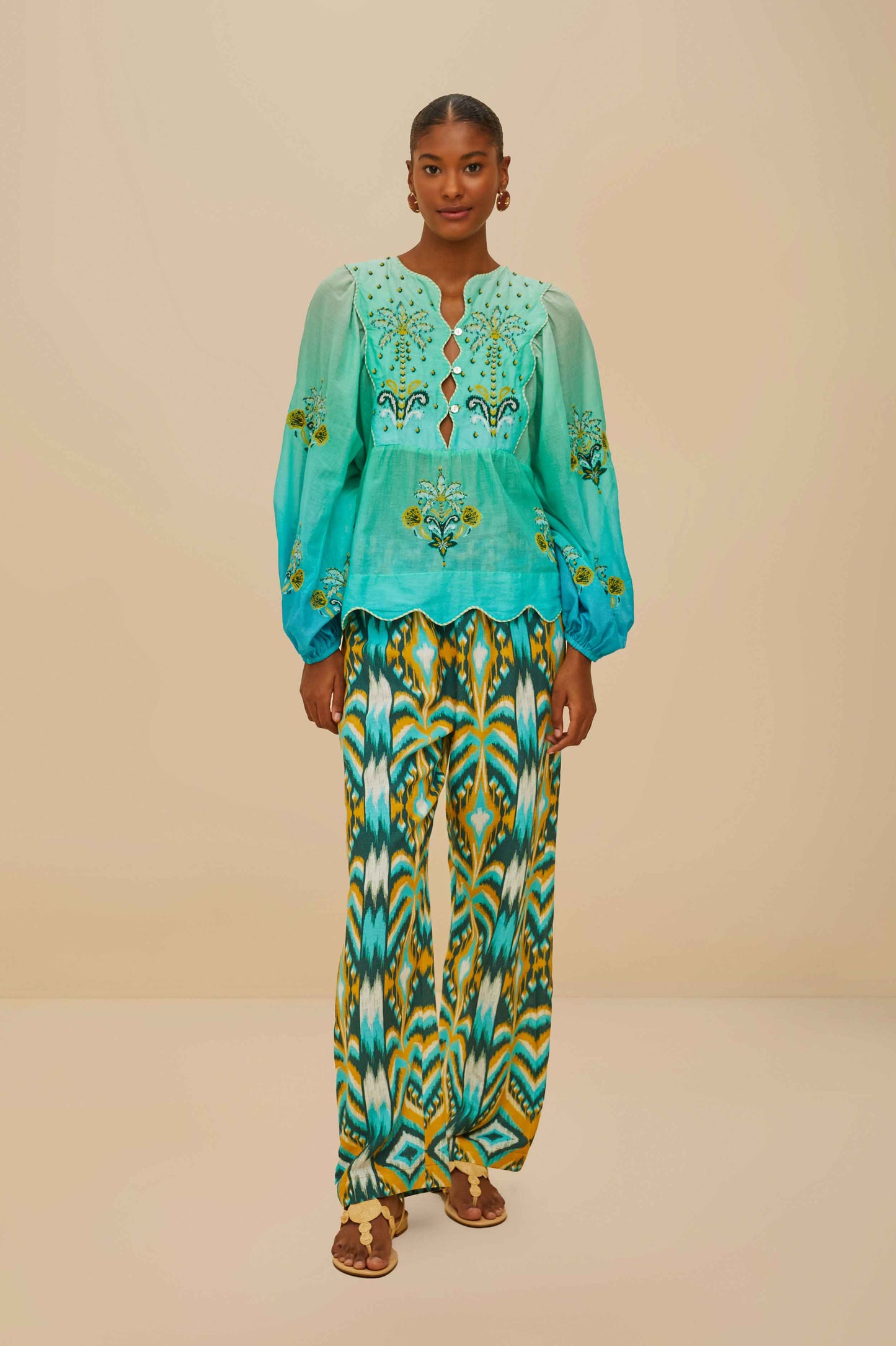 Tropical Tapestry Off-White Low Waist Pants