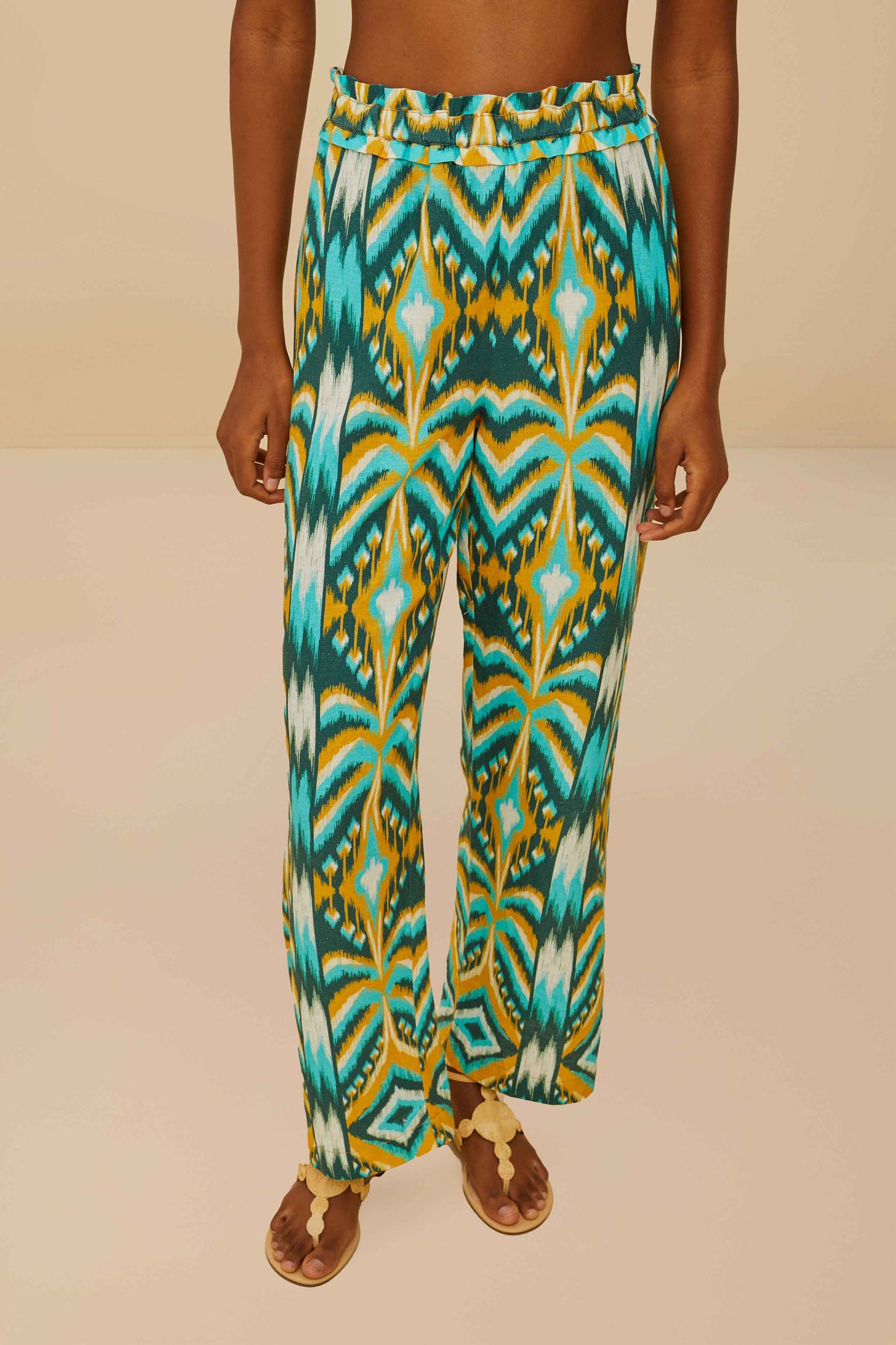 Tropical Tapestry Off-White Low Waist Pants